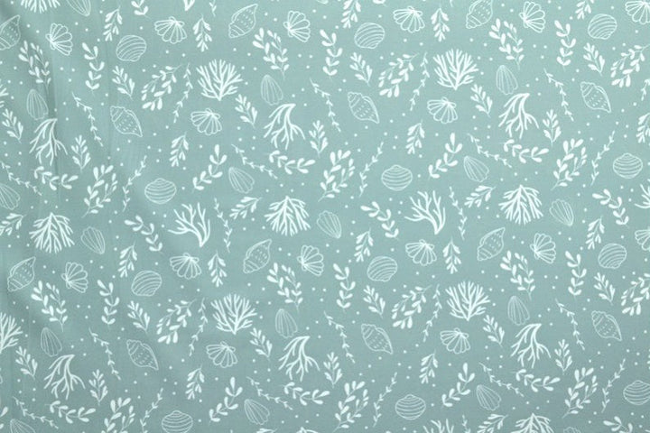 MINT LYCRA TYG FÖR BADKLÄDER OCH SPORTKLÄDER MED MUSSEL- OCH TANGTRYCK