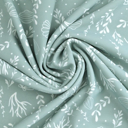 MINT LYCRA TYG FÖR BADKLÄDER OCH SPORTKLÄDER MED MUSSEL- OCH TANGTRYCK