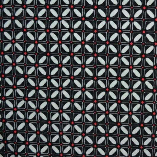 SVART OCH RÖD LYCRA TYG TILL BADEKLÄDER OCH SPORTKLÄDER MED GEOMETRISKT KAKELMÖNSTER