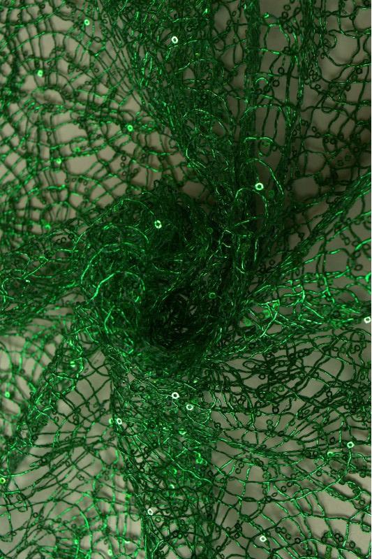 GRÖN TRANSPARENT NÄTPALJETT TYG – SMÅ 2–3 MM PALJETTER, UTAN STRETCH