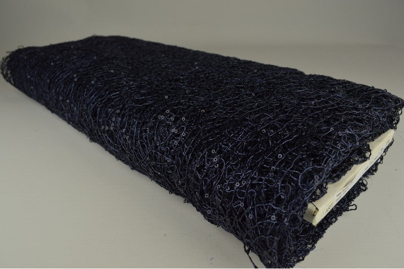 NAVY TRANSPARENT NÄTPALJETT TYG – SMÅ 2–3 MM PALJETTER, UTAN STRETCH
