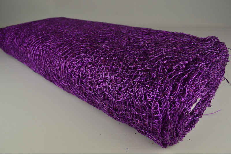 LILA TRANSPARENT NÄTPALJETT TYG – SMÅ 2–3 MM PALJETTER, UTAN STRETCH