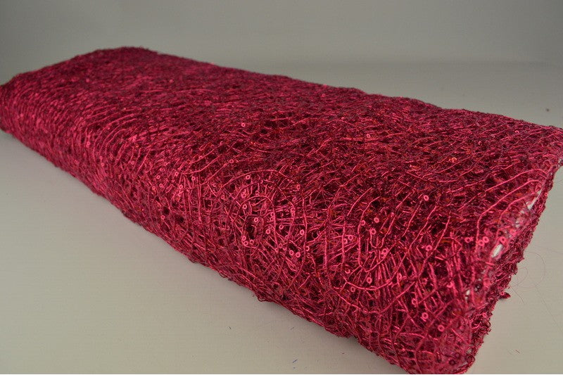 PINK TRANSPARENT NÄTPALJETT TYG – SMÅ 2–3 MM PALJETTER, UTAN STRETCH