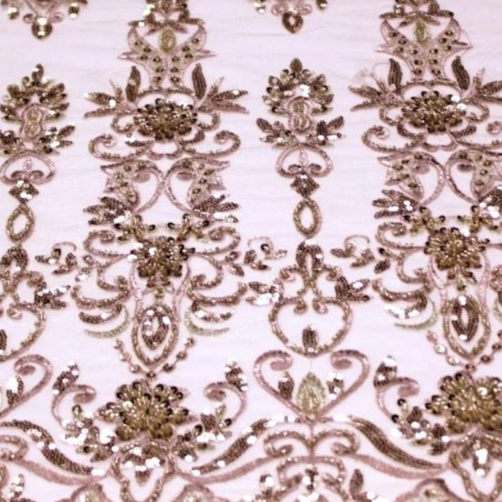 Mörk vintage ljusrosa tylltyg med paljetter och pärlor (bild 3 av 3)