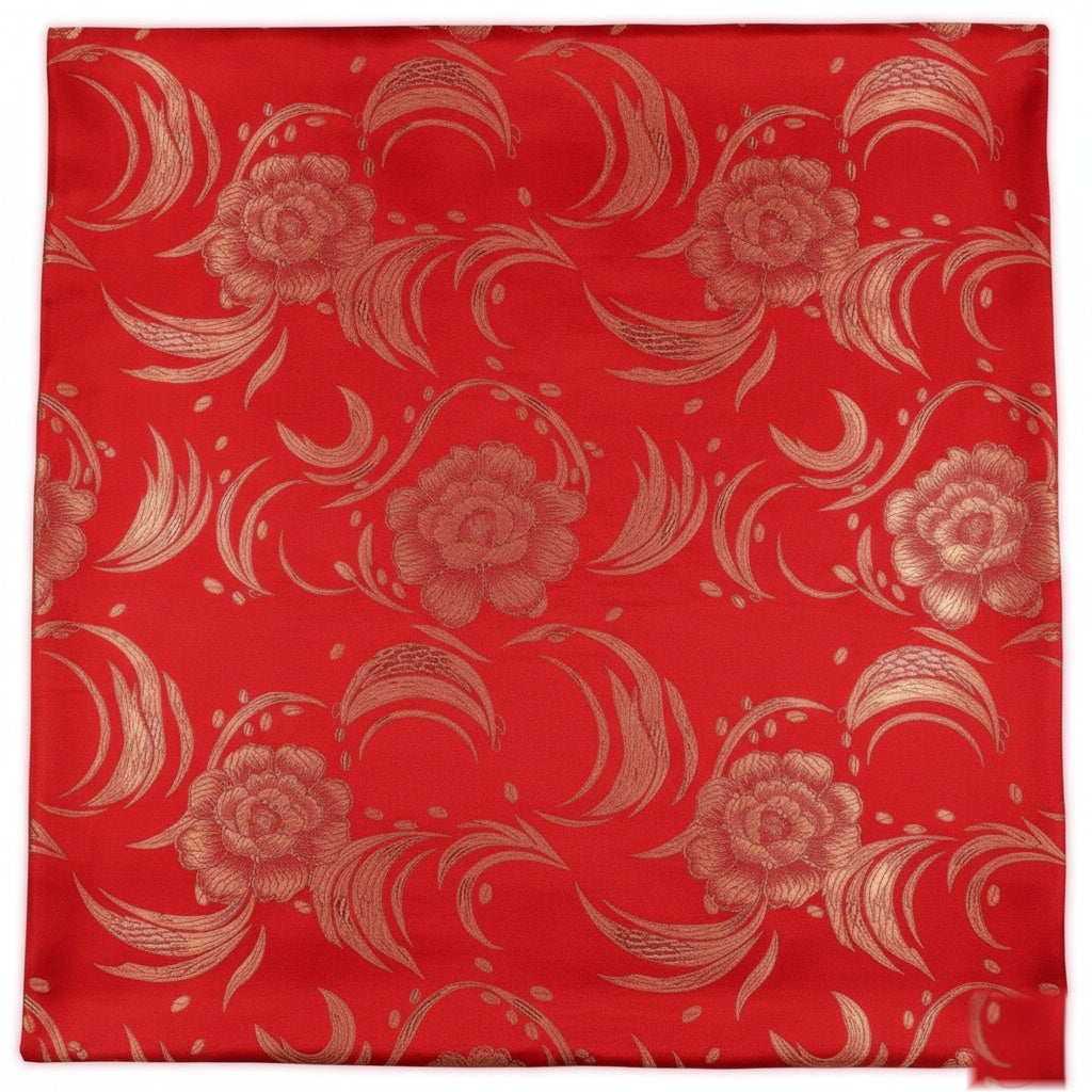 RÖD SATIN JACQUARD TYG MED BLOMMOR (bild 1 av 3)