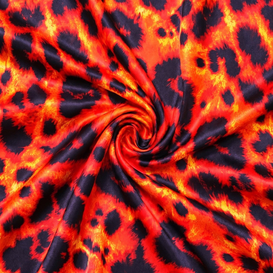 RÖD OCH ORANGE SIDEN MED LEOPARDMÖNSTER
