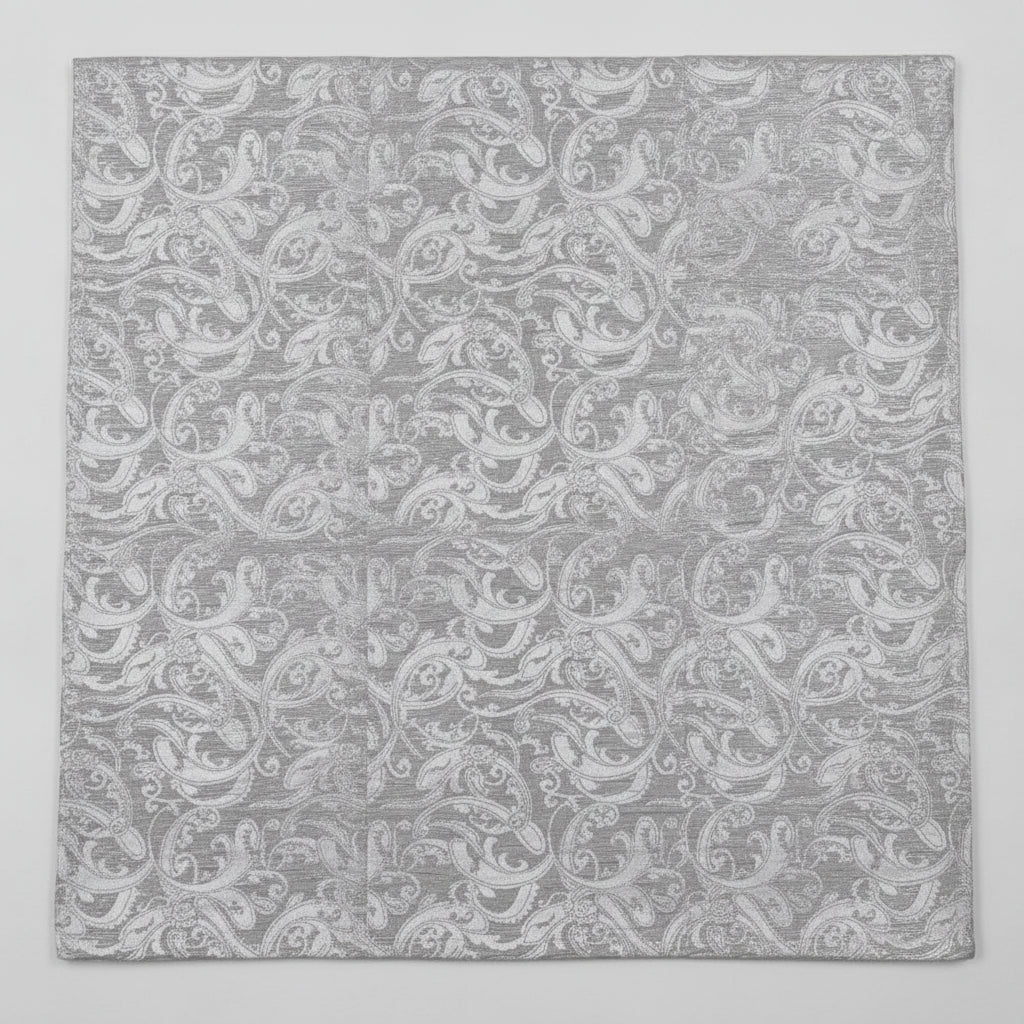 SILVER SATIN JACQUARD TYG MED BLOMSTERRANKOR (bild 1 av 3)