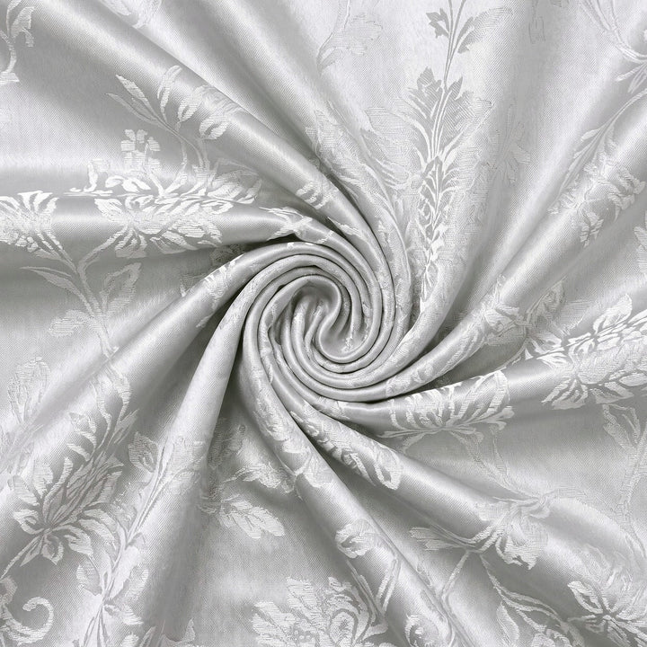 SILVER SATIN JACQUARD TYG MED BLOMSTERRANKOR