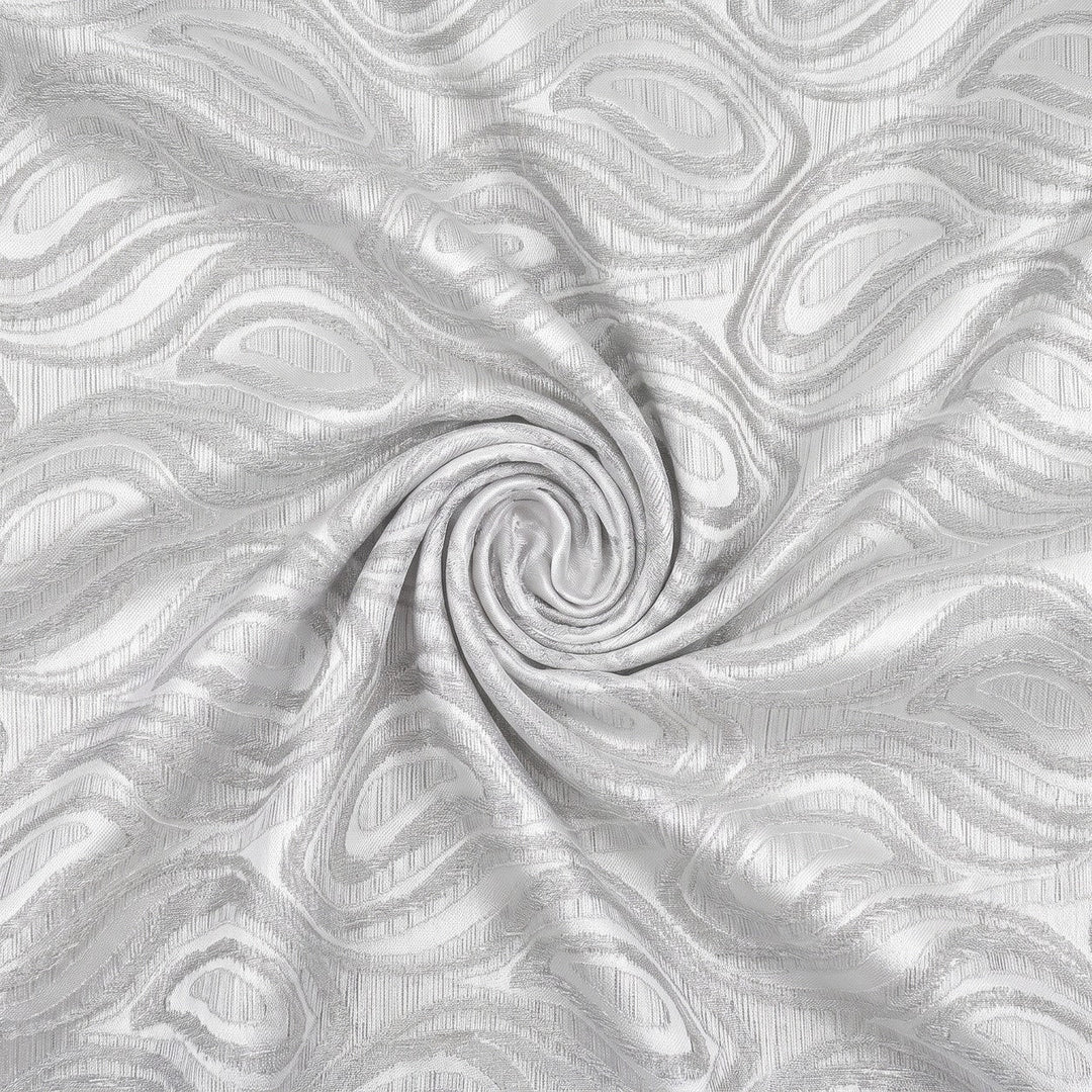 SILVER SATIN JACQUARD TYG MED DROPPMOTIV