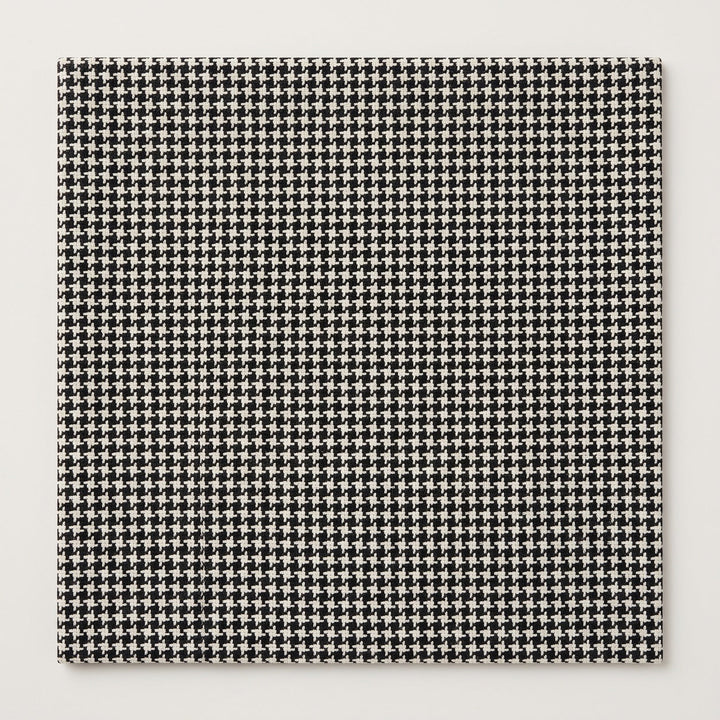 SORT OCH VIT ULL/POLYESTER TYG MED TWEEDSTRUKTUR MED HOUNDSTOOTH-TERN