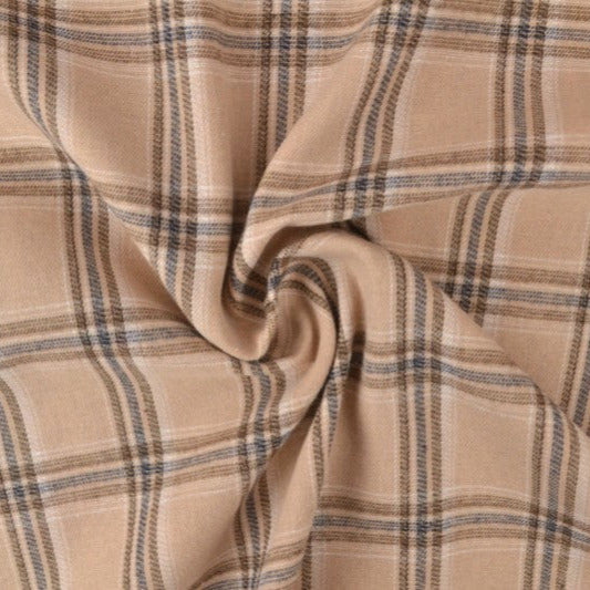 BEIGE SKOTTSKRUTEN FLANNEL M. SVARTA OCH BLÅ LINJER