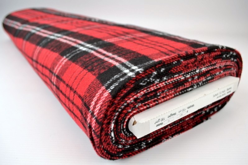RÖD, SVART OCH VIT SKOTTSKRUTIG FLANELL