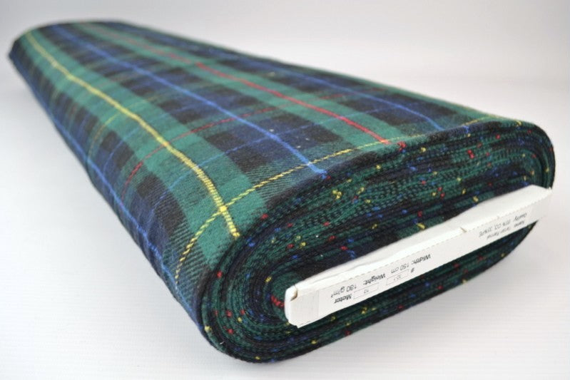 SVART OCH GRÖN SKOTSKRUTIG FLANNEL M. BLÅ RÖDA OCH GULA RÄNDER