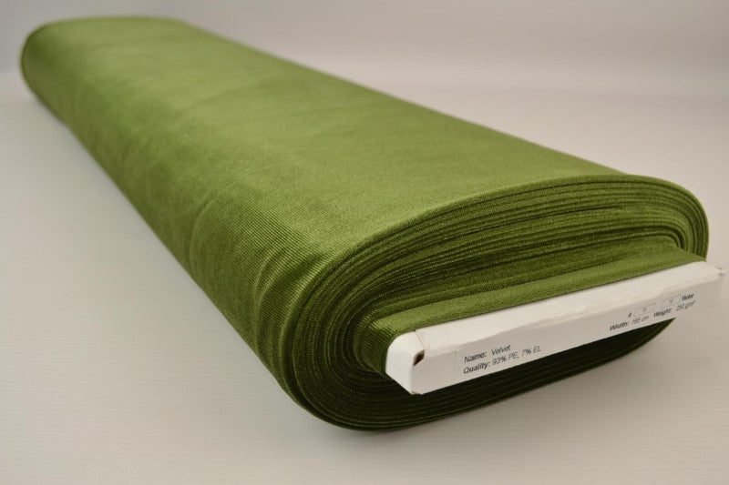 MOSGRÖN VELOUR MED STRETCH – MJUK STICKAD KVALITET