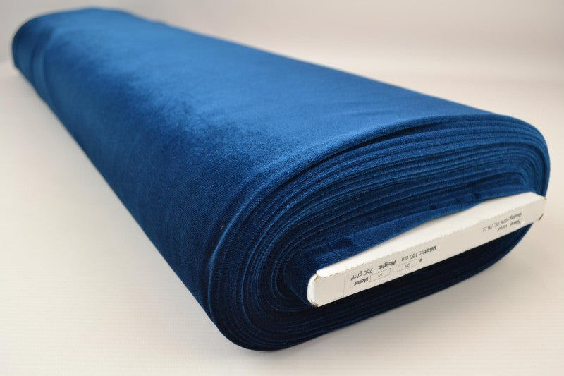 MÖRK PETROLEUMSBLÅ VELOUR MED STRETCH – MJUK STICKAD KVALITET
