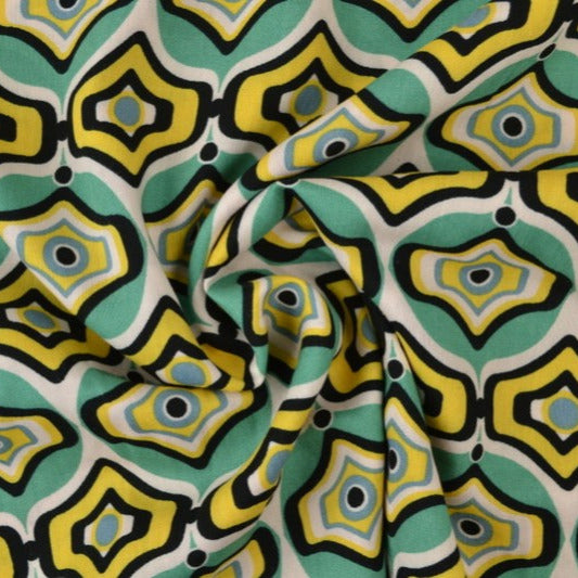 VISCOSETYG MED TURKOS OCH GULT GEOMETRISKT BÅGE TRYCK