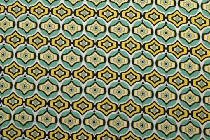 VISCOSETYG MED TURKOS OCH GULT GEOMETRISKT BÅGE TRYCK