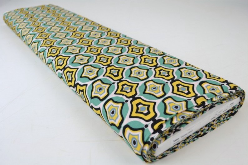VISCOSETYG MED TURKOS OCH GULT GEOMETRISKT BÅGE TRYCK