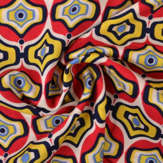 VISCOSETYG MED RÖTT OCH GULT GEOMETRISKT BÅG TRYCK