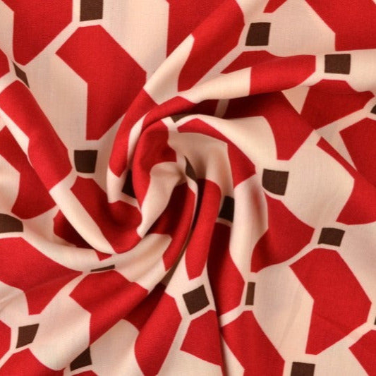 RÅVITT VISCOSETYG MED RÖD GEOMETRISK TRYCK