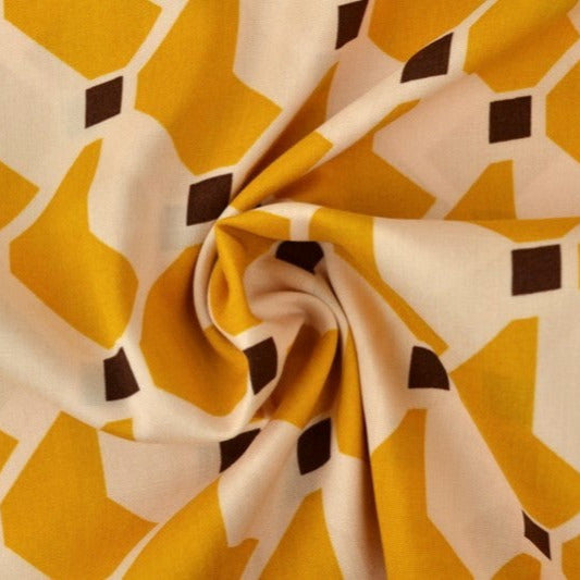 RÅVITT VISCOSETYG MED GULT GEOMETRISKT TRYCK