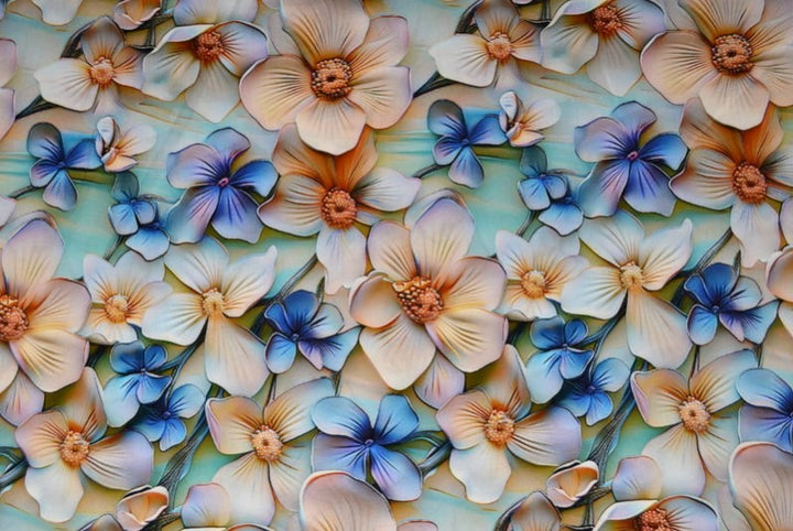 LJUSBLÅTT VISCOSETYG MED VITA OCH BLÅ BLOMMOR - DIGITAL TRYCK