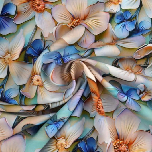 LJUSBLÅTT VISCOSETYG MED VITA OCH BLÅ BLOMMOR - DIGITAL TRYCK