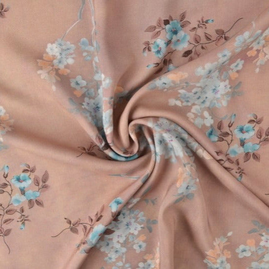 VINTAGE ROSA VISCOSETYG MED LJUSA BLOMMOR - DIGITAL TRYCK