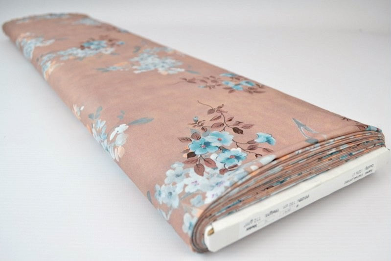 VINTAGE ROSA VISCOSETYG MED LJUSA BLOMMOR - DIGITAL TRYCK