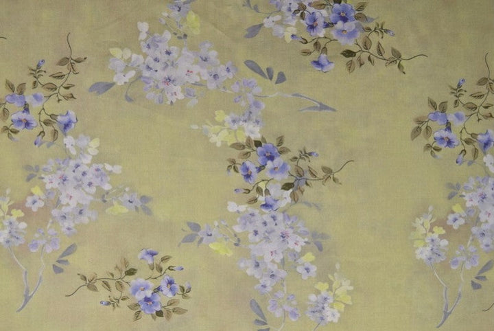 VINTAGE GRÖNT VISCOSETYG MED LILA BLOMMOR - DIGITAL TRYCK