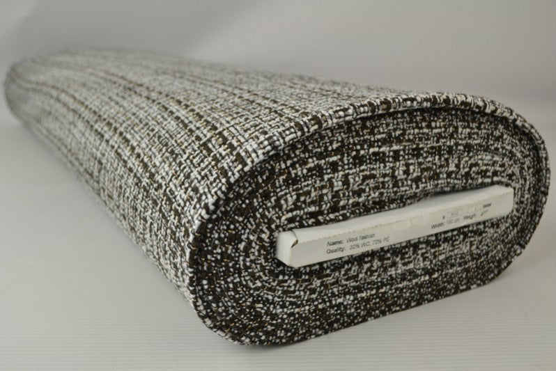 SVART OCH VIT ULL/POLYESTER TYG TWEEDSTRUKTUR